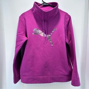 PUMA Big Cat Mock‎ Neck Sweatshirt Women’s XL Pullover Pockets Fleece Lined Cozy